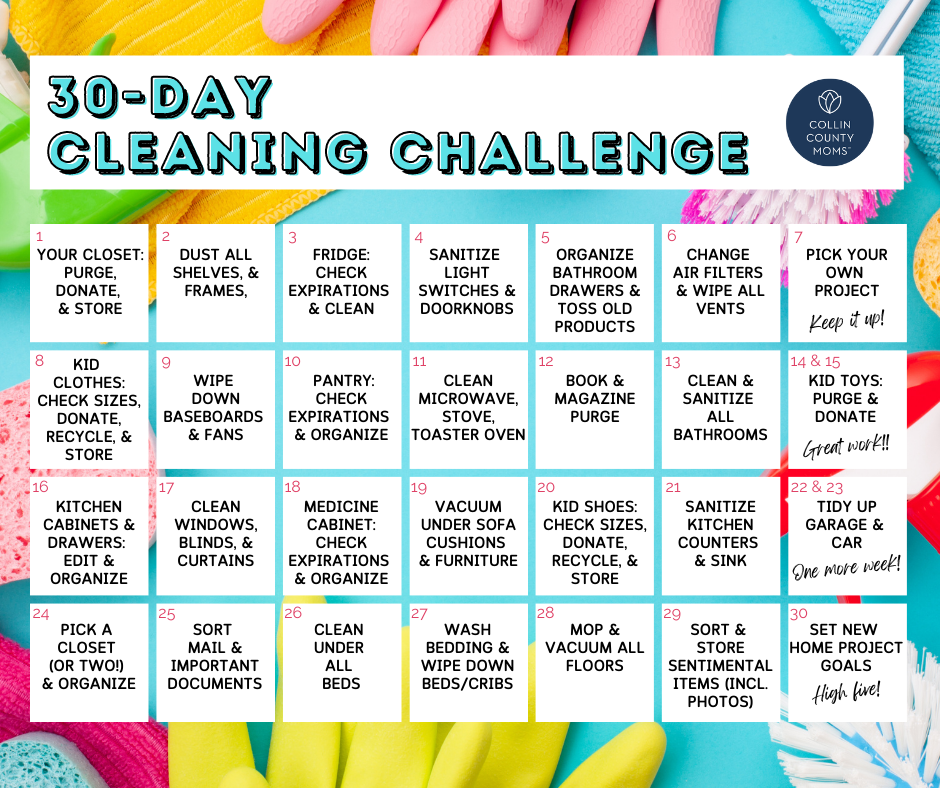 30-day spring cleaning challenge for moms printable