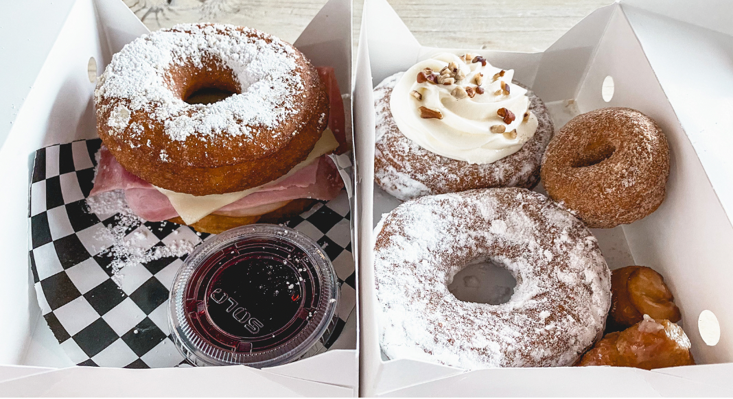 Monte cristo donut sandwich and Italian cream donut