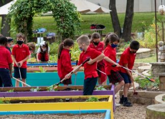 Parish students in the garden