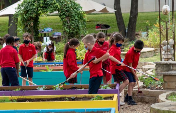 Parish students in the garden