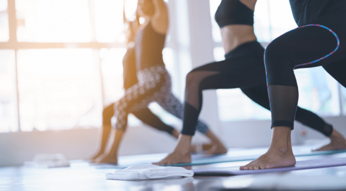 women in yoga class