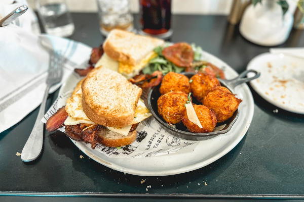 breakfast sandwich at Magnolia Table restaurant in Waco, Texas on a day trip to Magnolia Market