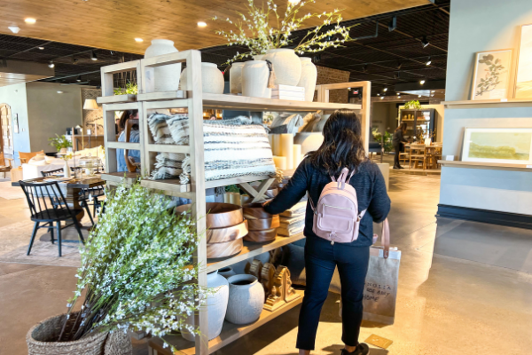 Magnolia Home vase display at Magnolia Market in Waco, Texas on a day trip to Magnolia Market