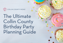 Cupcakes with sprinkles and title: Collin County Moms The Ultimate Collin County Birthday Party Planning Guide