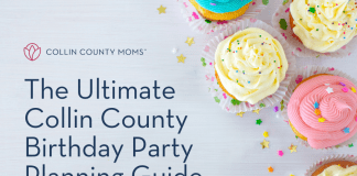 Cupcakes with sprinkles and title: Collin County Moms The Ultimate Collin County Birthday Party Planning Guide