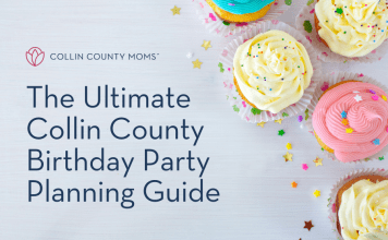 Cupcakes with sprinkles and title: Collin County Moms The Ultimate Collin County Birthday Party Planning Guide