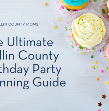 Cupcakes with sprinkles and title: Collin County Moms The Ultimate Collin County Birthday Party Planning Guide