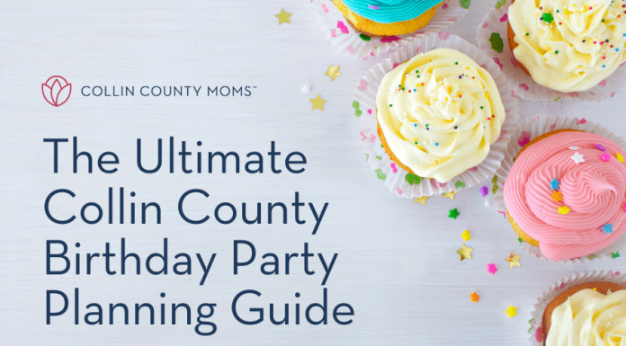 Cupcakes with sprinkles and title: Collin County Moms The Ultimate Collin County Birthday Party Planning Guide