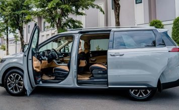 A minivan with all the doors open.