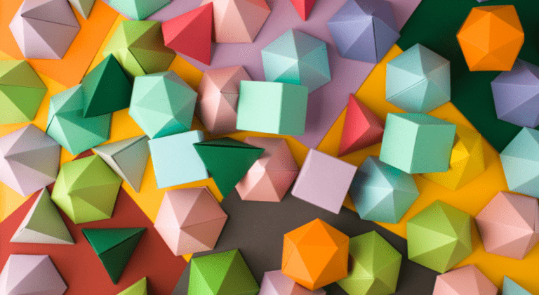 3d geometric shapes of varying colors