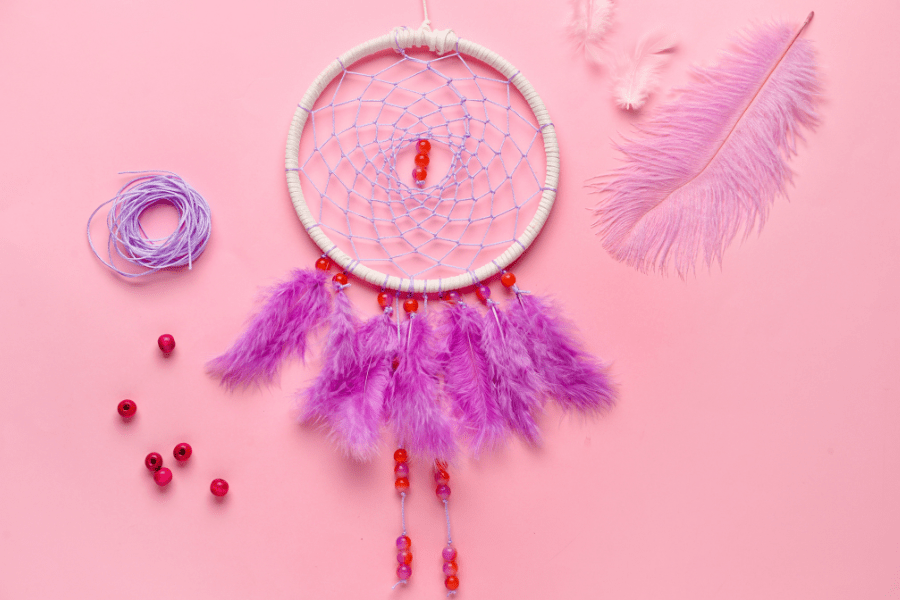 Making a purple dreamcatcher to celebrate Indigenous Peoples' Day in DFW