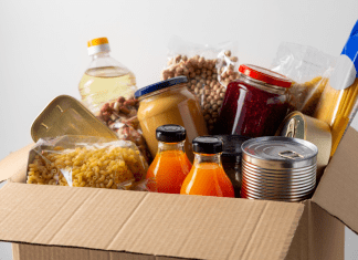 Box of donated food from food pantry