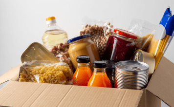 Box of donated food from food pantry