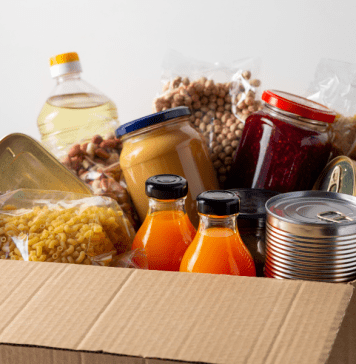 Box of donated food from food pantry