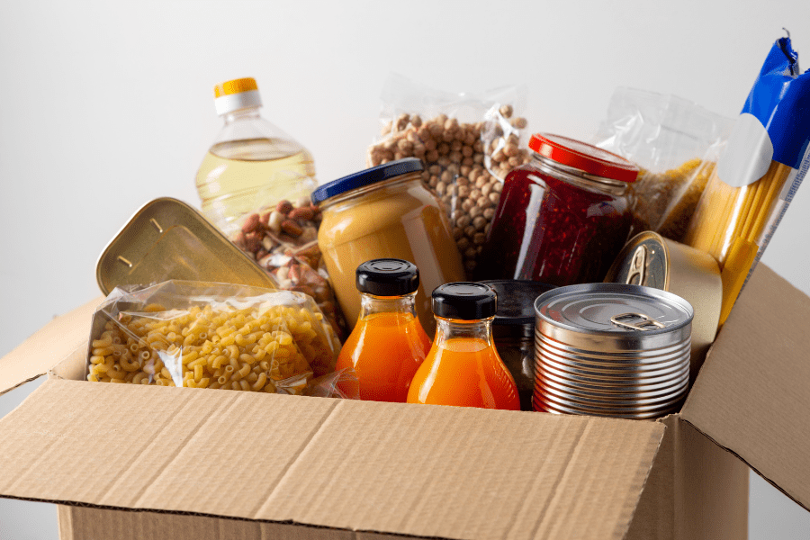 Box of donated food from food pantry